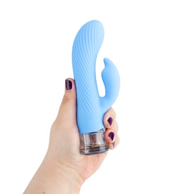 Vibrador Rabbit Recarregável com Texturas em Espiral e Estimulador Clitoriano, 2 motores com 10 Modos de Vibração e Luz de LED - Evolved Glitteriffic | 9,5 x 3,5 cm