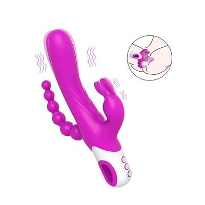 Vibrador Rabbit em Silicone com Plug Anal Escalonado, 15 Modos de Vibração, Recarregável e Resistente à Água - Eden | 12,5 x 3,4 cm