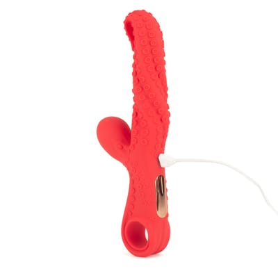Vibrador Rabbit com Texturas de Tentáculos em Silicone, Motor Duplo, 9 Modos de Vibração e Carregamento USB Magnético - Yaffa | 14 x 3,6 cm