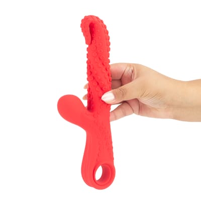 Vibrador Rabbit com Texturas de Tentáculos em Silicone, Motor Duplo, 9 Modos de Vibração e Carregamento USB Magnético - Yaffa | 14 x 3,6 cm