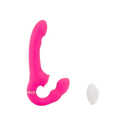 Vibrador Strap On em Silicone com 10 Modos de Vibrações, 5 Tipos de Batidinhas, Recarregável e Controle Remoto - Yaffa Lingerie | 13,3 x 3,5 cm