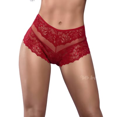 Calcinha Caleçon em Renda e Tule - Yaffa Lingerie | Disponível em 9 Cores e 7 Tamanhos