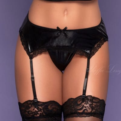 Cinta Liga em Cirrê e Renda com Calcinha Fio Dental - Yaffa Lingerie | Tamanho Único
