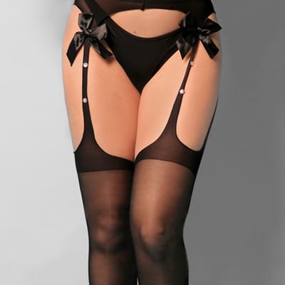 Meia Calça 7/8 com Cinta Liga, Detalhes de Biju e Laço - Yaffa Lingerie | Tamanho Único