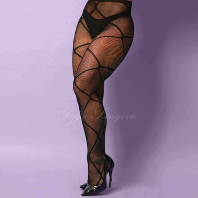 Yaffa Lingerie - Meia-Calça em Arrastão com Espaço Pequeno e Detalhe de Arrastão Grande - Veste do P 36 até o Plus Size 46