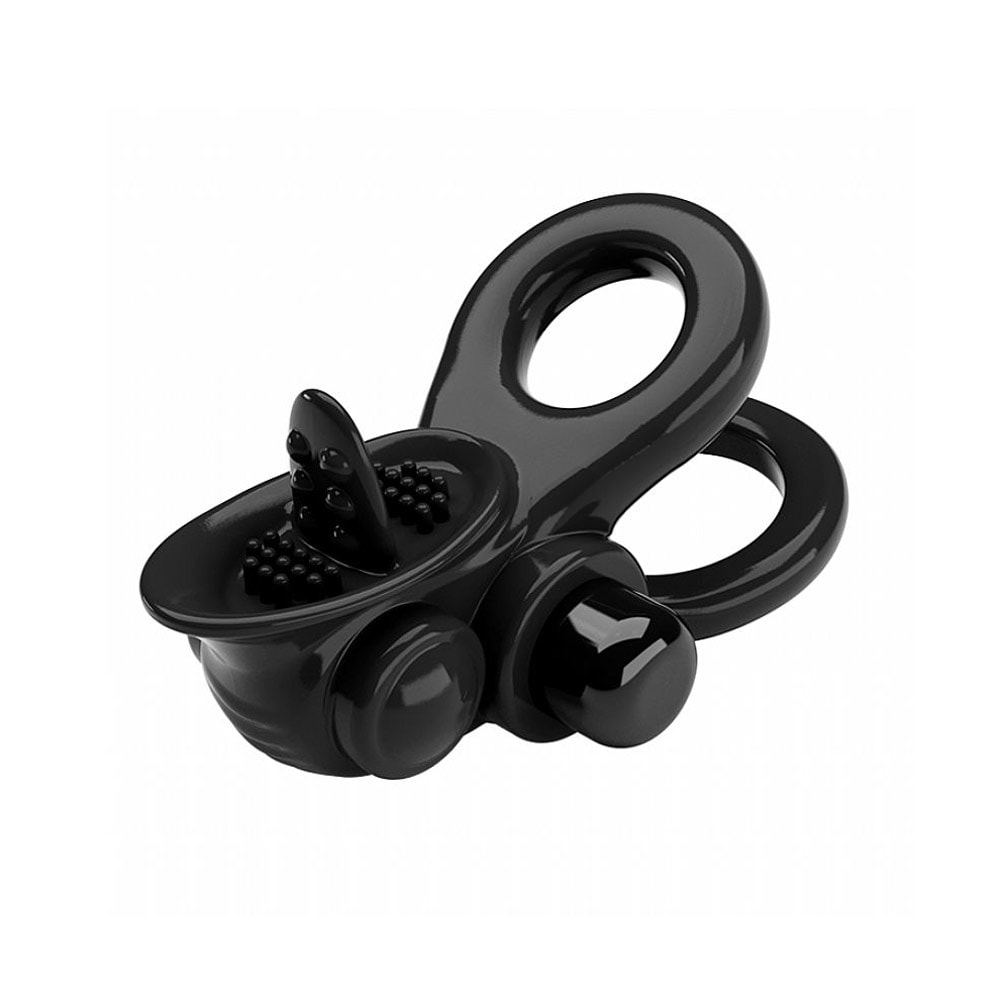 Anel Peniano Duplo com Estimulador de Clitóris, Língua Vibratória e 10 Modos de Vibração - Passionate Ring | 10,6 x 3,8 cm - 3