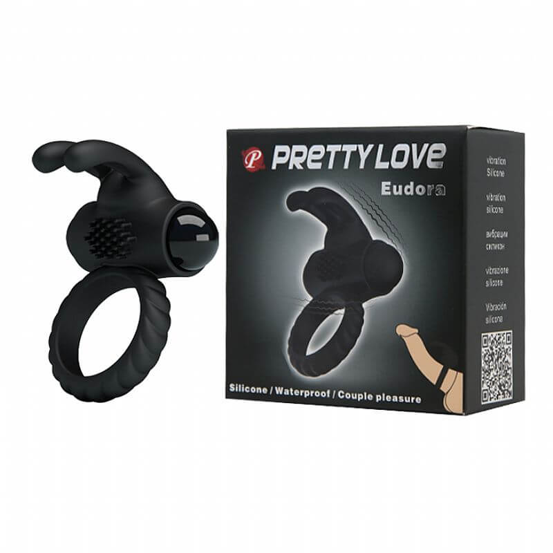 Anel Peniano com Vibração Única e Estimulador Clitoriano em Forma de Coelho - Pretty Eudora - 1