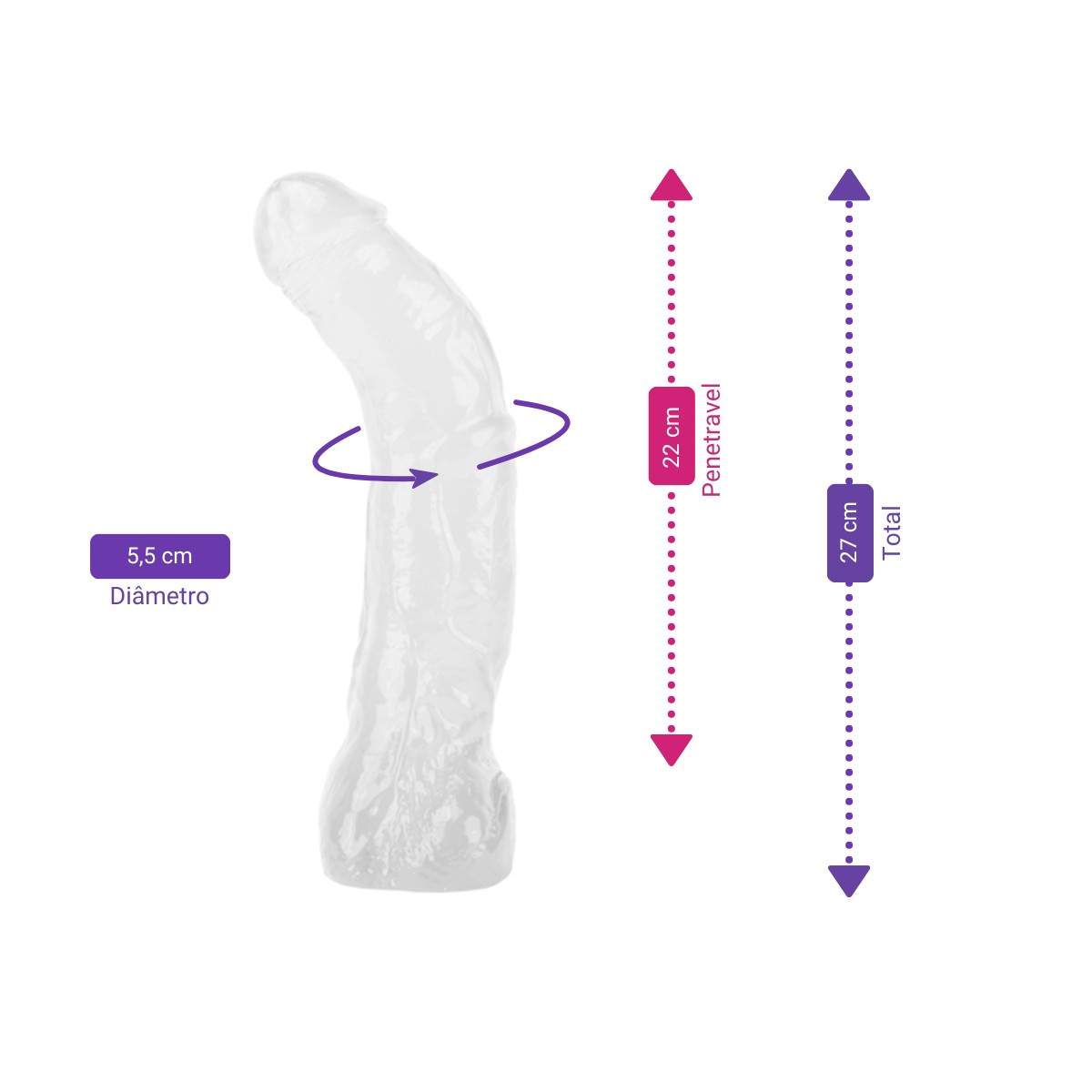 Prótese Peniana Realística Monster Transparente com Escroto, Glande Definida e Veias Salientes - Big Erotic Toys | 22 x 5,5 cm - 2
