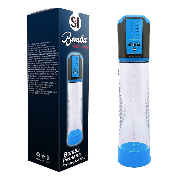 Bomba Peniana Automática Recarregável com Vibração e 5 Modos de Intensidade - Sexy Import | 20 x 5,9 cm | Disponível em 2 Cores - 1