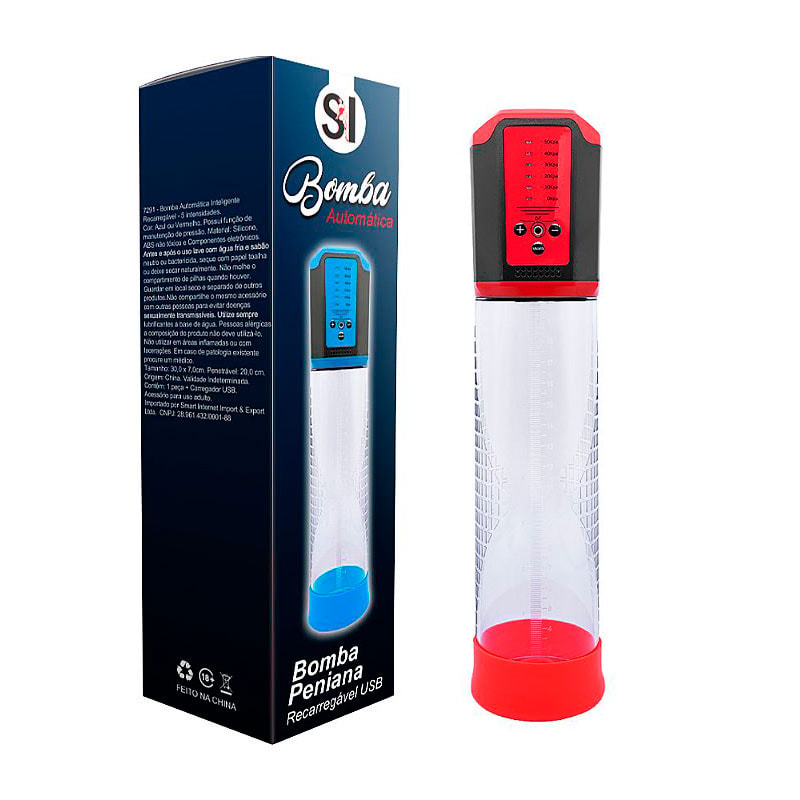 Bomba Peniana Automática Recarregável com Vibração e 5 Modos de Intensidade - Sexy Import | 20 x 5,9 cm | Disponível em 2 Cores - 4