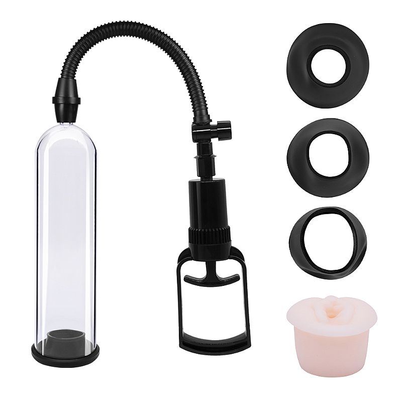 Bomba Peniana Manual com 3 Anéis e Bocal em Forma de Vagina - Pênis Pump | 17 x 4,8 cm - 2