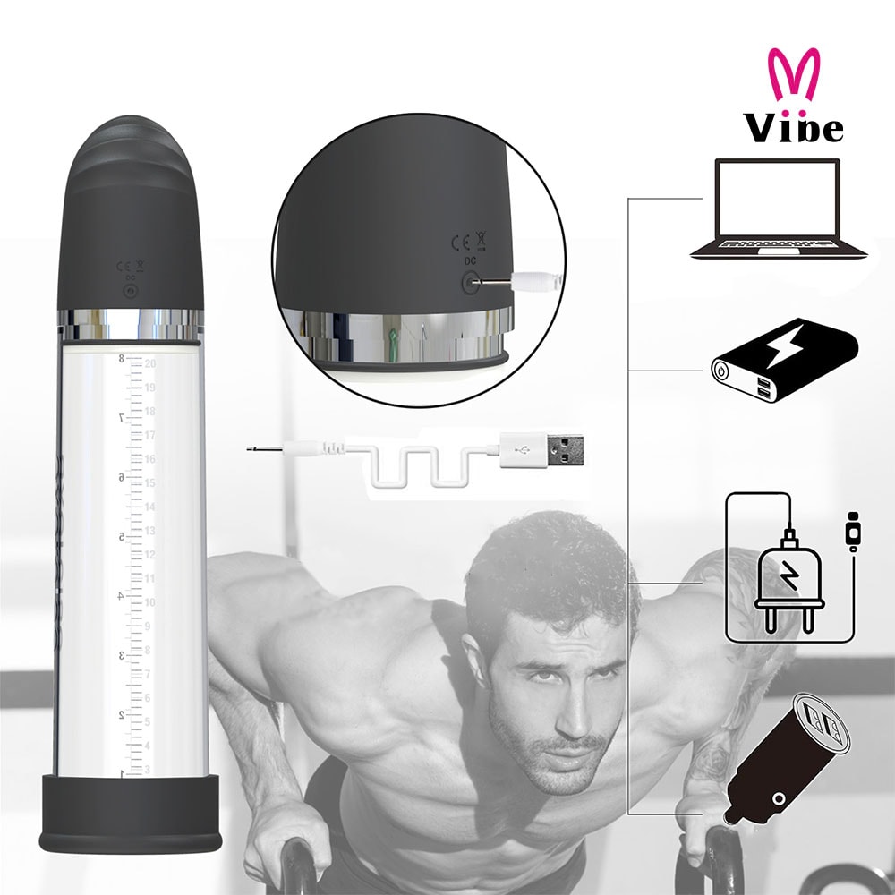 Bomba Peniana Recarregável Elétrica com 4 Modos de Sucção e Anel em Silicone - Penis Pump - 30,9 x 7,6 cm - 13