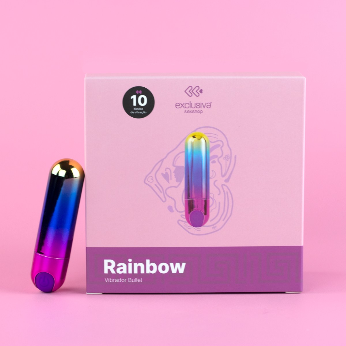 Bullet em ABS com 10 Modos de Vibração, Recarregável - Exclusiva Rainbow | 7,5 x 2 cm - 2