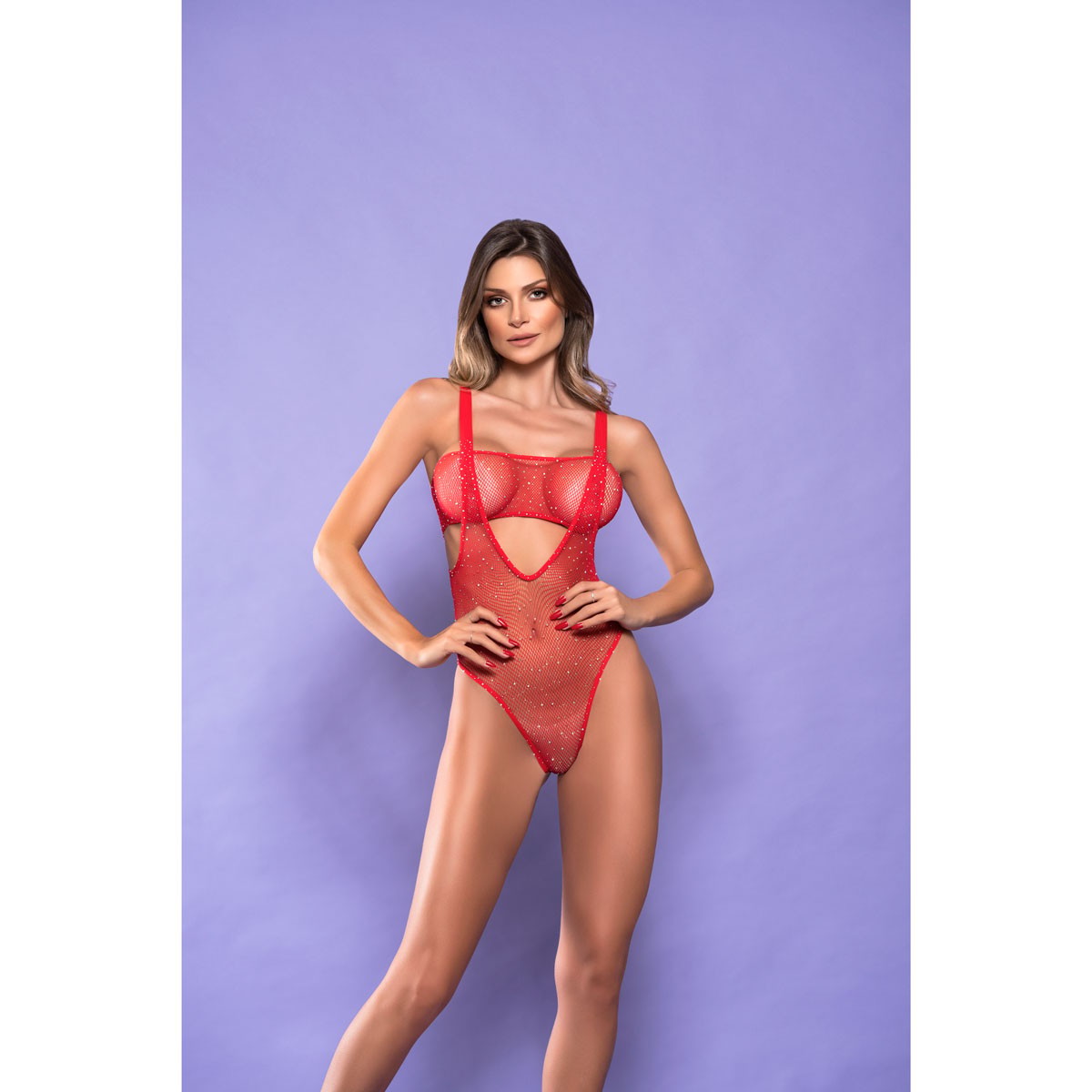 Calcinha Suspensório com Top em Malha Arrastão com Strass - Yaffa Lingerie | Tamanho Único | Disponível em 4 Cores - 4