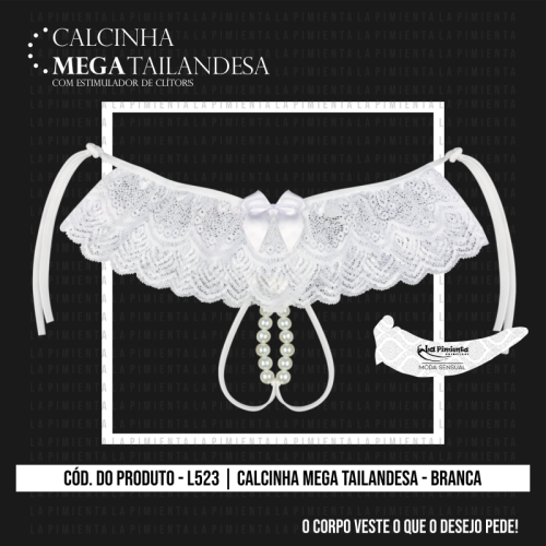 Calcinha Tailandesa em Renda e Tule com Estimulador Clitoriano em Pérolas  - La Pimienta Calcinha Mega Tailandesa - Tamanho Único | Disponível em 4 Cores - 1