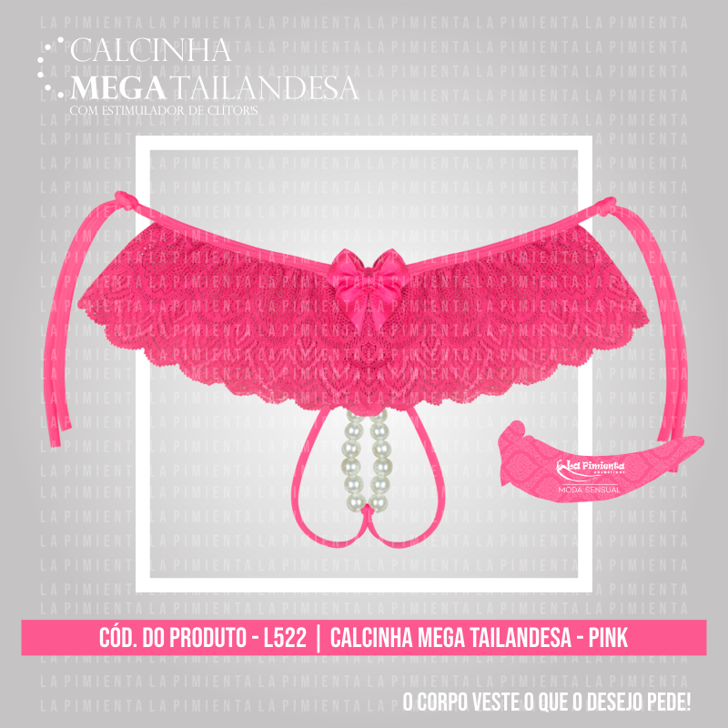 Calcinha Tailandesa em Renda e Tule com Estimulador Clitoriano em Pérolas  - La Pimienta Calcinha Mega Tailandesa - Tamanho Único | Disponível em 4 Cores - 3