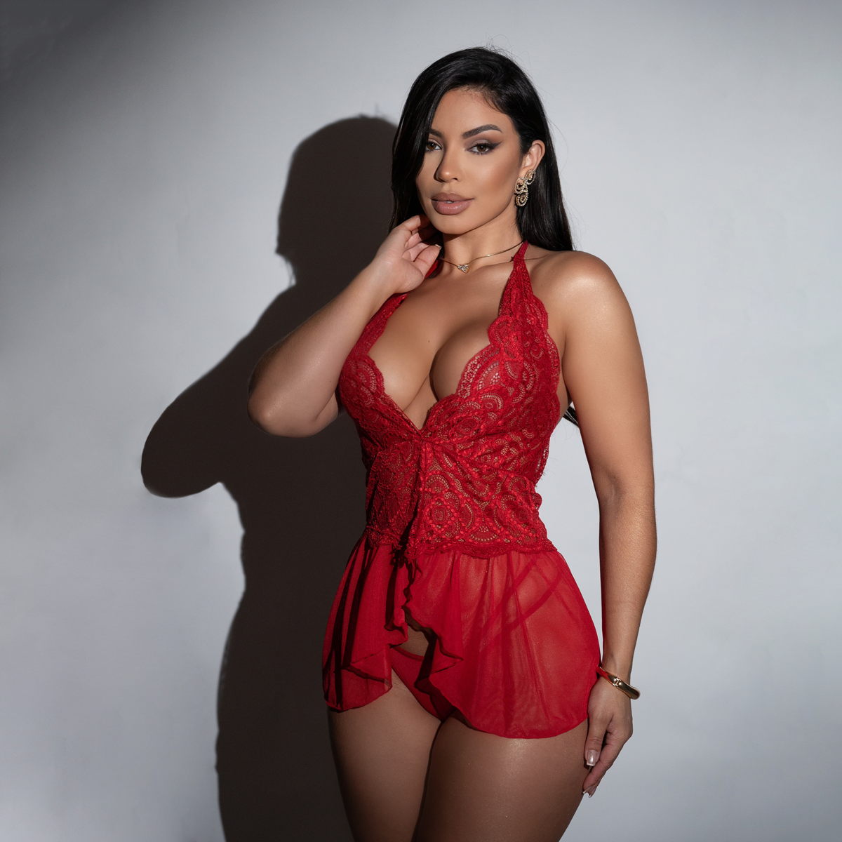 Camisola em Renda e Tule com Amarração - Exclusiva Lingerie | Disponível em 3 Cores e 4 Tamanhos - 7