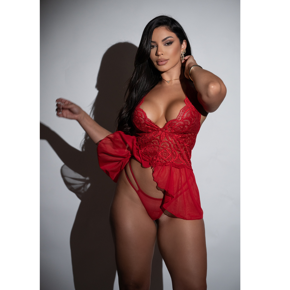 Camisola em Renda e Tule com Amarração - Exclusiva Lingerie | Disponível em 3 Cores e 4 Tamanhos - 9