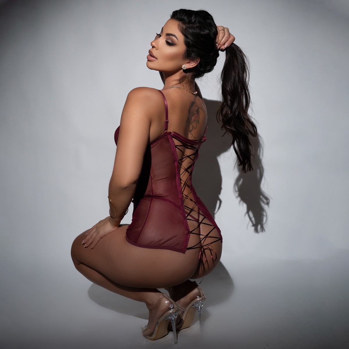 Camisola em Tule Transparente com Amarração e Calcinha Fio - Exclusiva Lingerie | Disponível em 3 Cores e 4 Tamanhos - 4