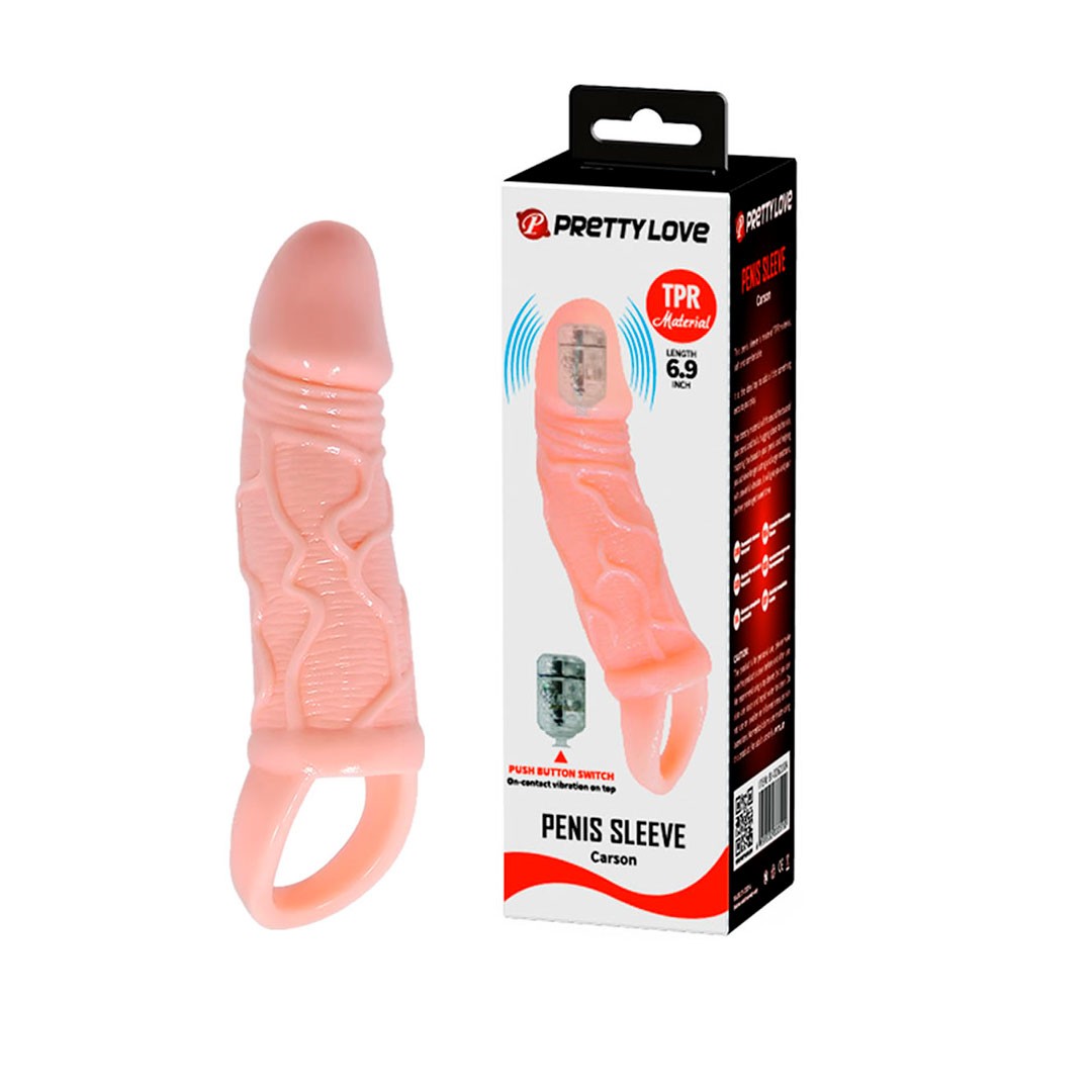 Capa Peniana Realística Com Vibrador Interno, Texturas Anelares e Anel Para Escroto - Pretty Love Penis Sleeve Carson | 9 x 2,5 cm - 2