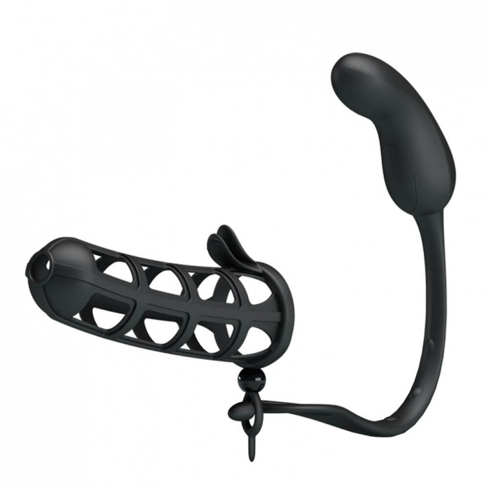 Capa Peniana Vazada em Silicone e Plug Anal Recarregável com 7 Modos de Vibração - Pretty Love Hercules Penis Sheath - 4