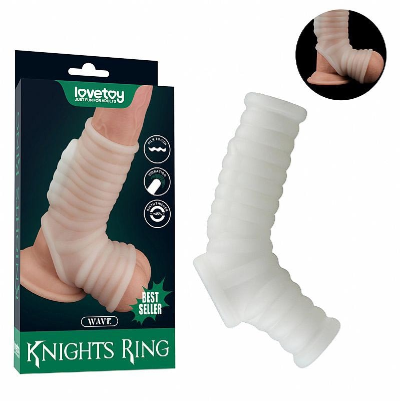 Capa Peniana Vazada em TPE com Textura em Espiral, Vibro e Anel de Escroto - Lovetoy Knights Ring| 14,4 x 2,8 cm - 2