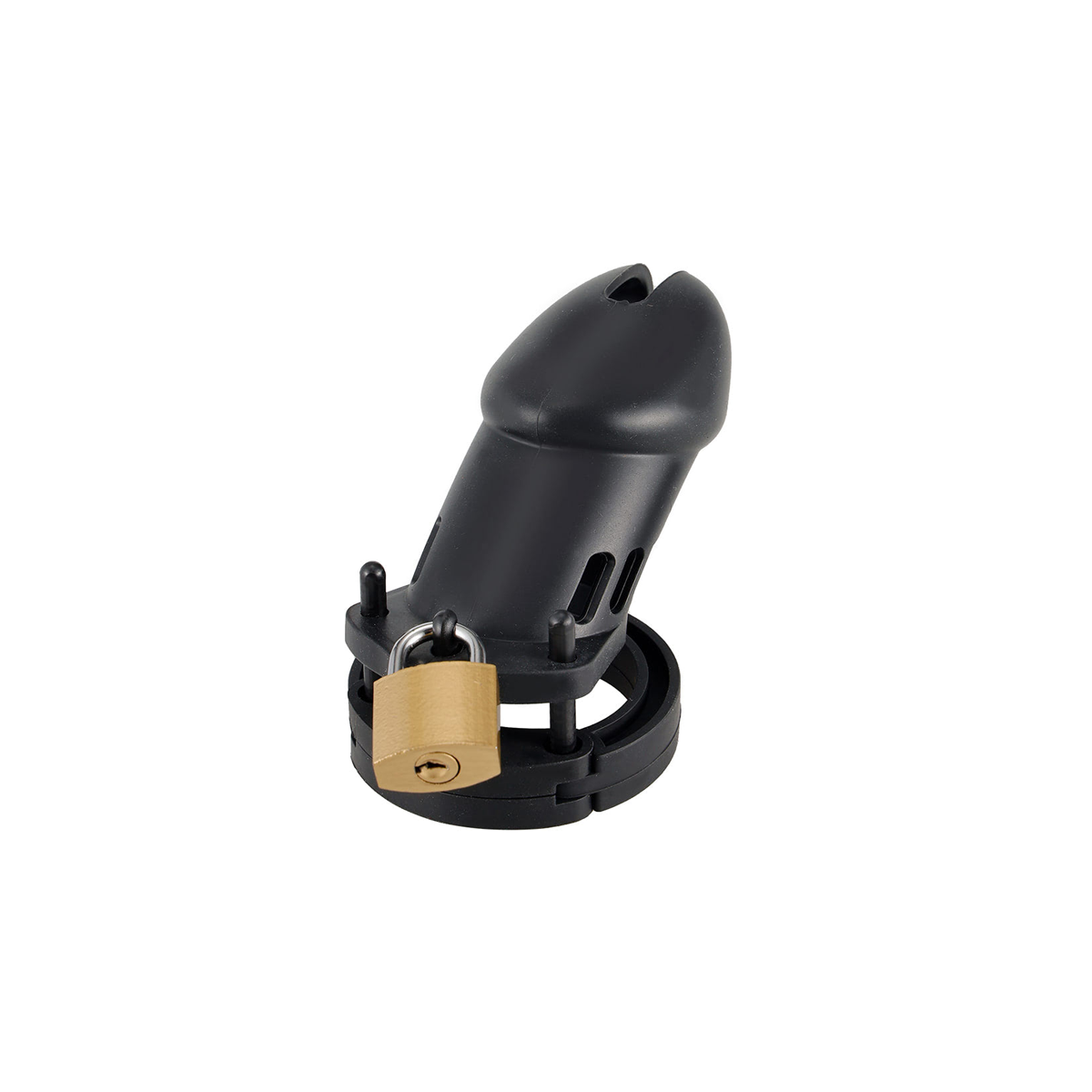 Cinto de Castidade em Silicone com Ponta Vazada e Anel para Escroto Ajustável com Cadeado - Cor: Preto - 2