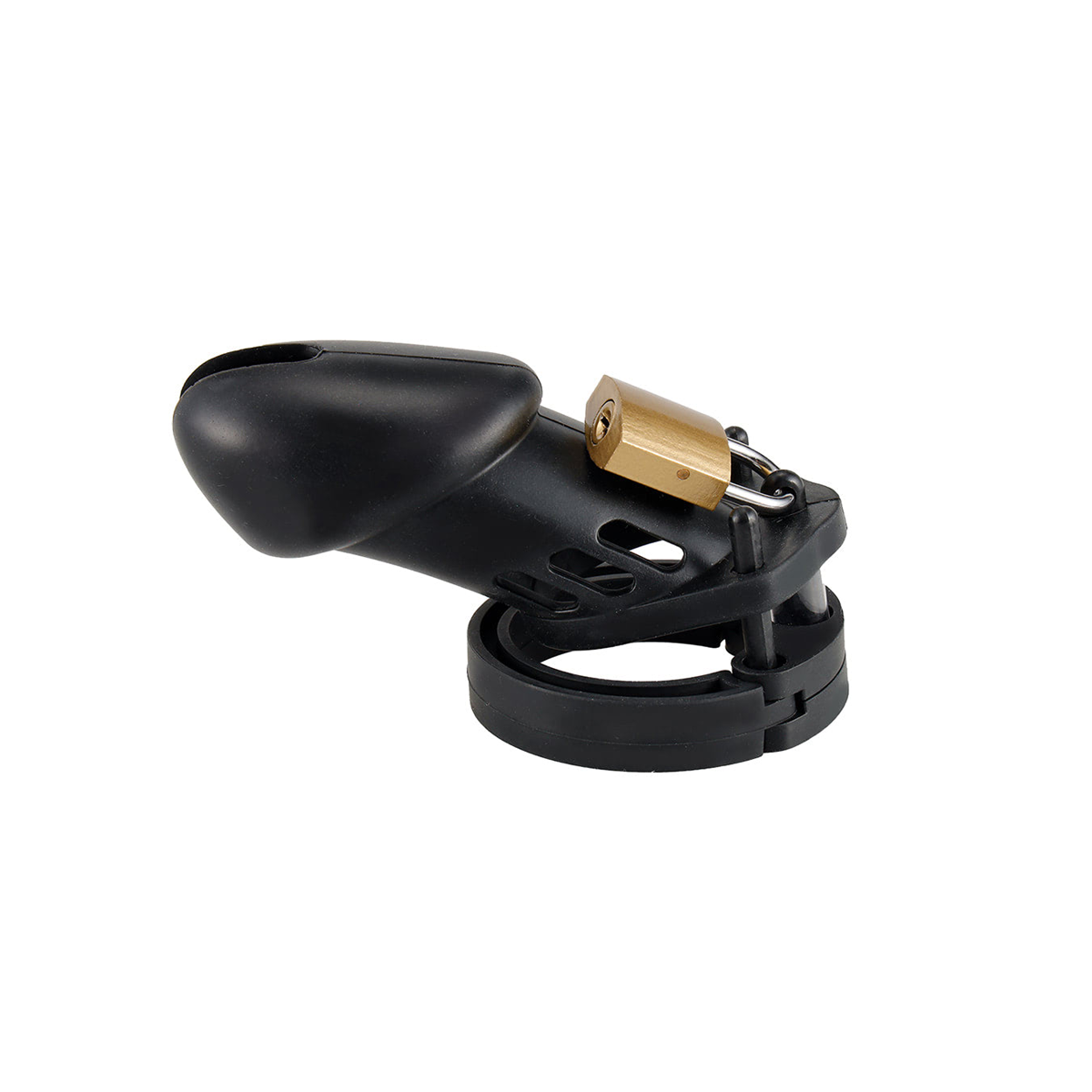 Cinto de Castidade em Silicone com Ponta Vazada e Anel para Escroto Ajustável com Cadeado - Cor: Preto - 3