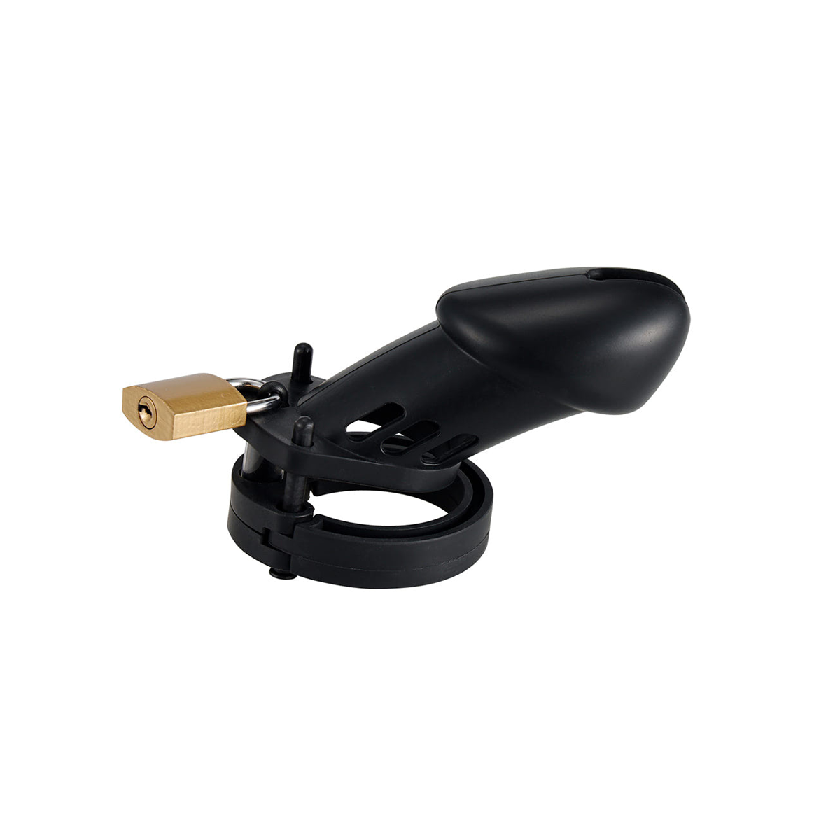 Cinto de Castidade em Silicone com Ponta Vazada e Anel para Escroto Ajustável com Cadeado - Cor: Preto - 4