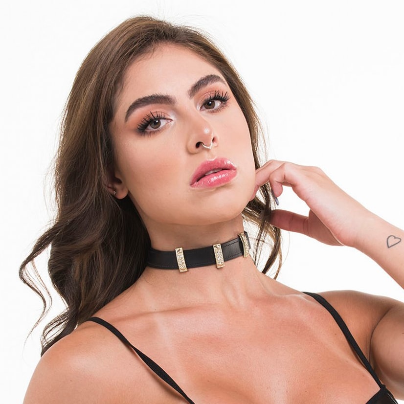Coleira Tri Com Detalhes de Pedras Cravejadas - Sexy Fantasy Linha Sado | Tamanho Único - 2