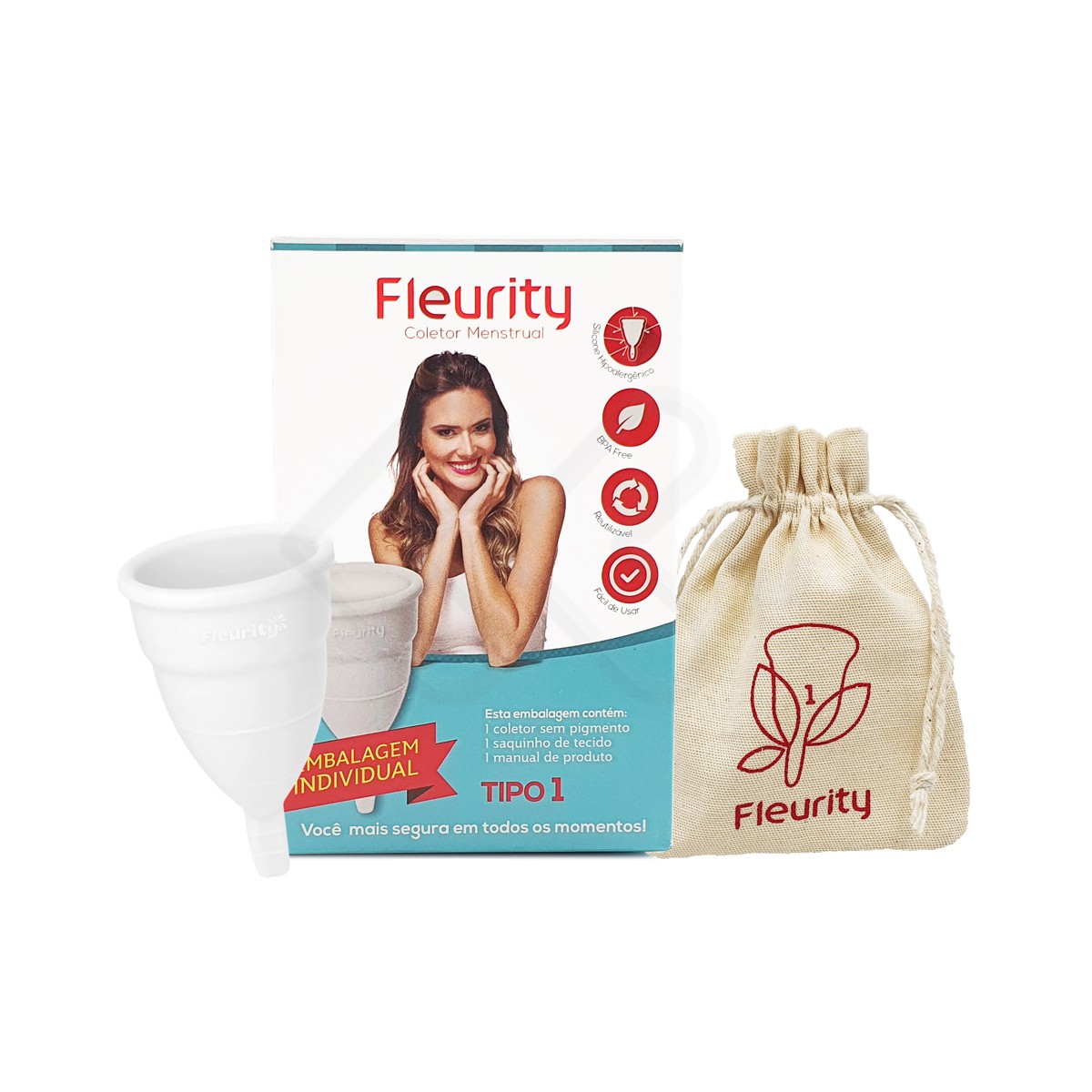 Coletor Menstrual Tipo 1 em Silicone Hipoalérgico com Embalagem Individual - Fleurity - 7,4 x 4,6 cm - 1
