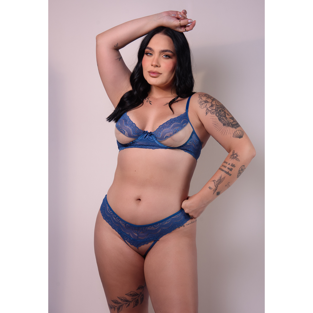 Conjunto com Aro em Renda e Tule - Exclusiva Lingerie | Disponível em 4 Cores e 2 Tamanhos Plus Size - 1