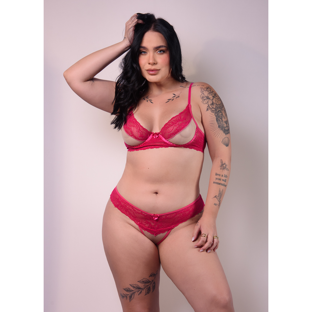 Conjunto com Aro em Renda e Tule - Exclusiva Lingerie | Disponível em 4 Cores e 2 Tamanhos Plus Size - 4