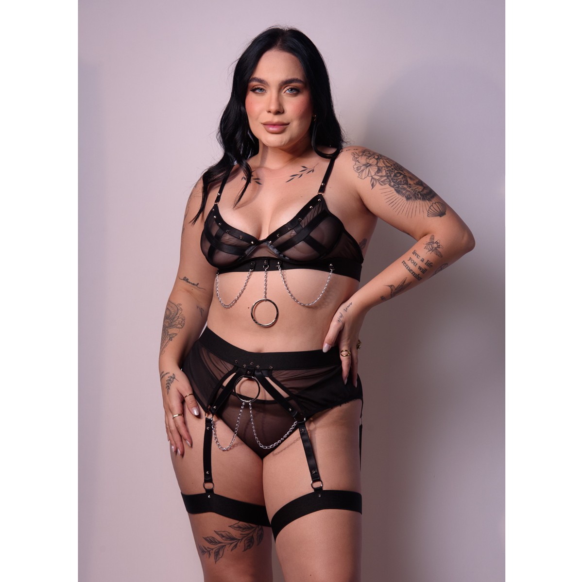 Conjunto Rock and Roll com Spikes e Correntes - Exclusiva Lingerie | Disponível em 2 Cores e 2 Tamanhos Plus Size - 3