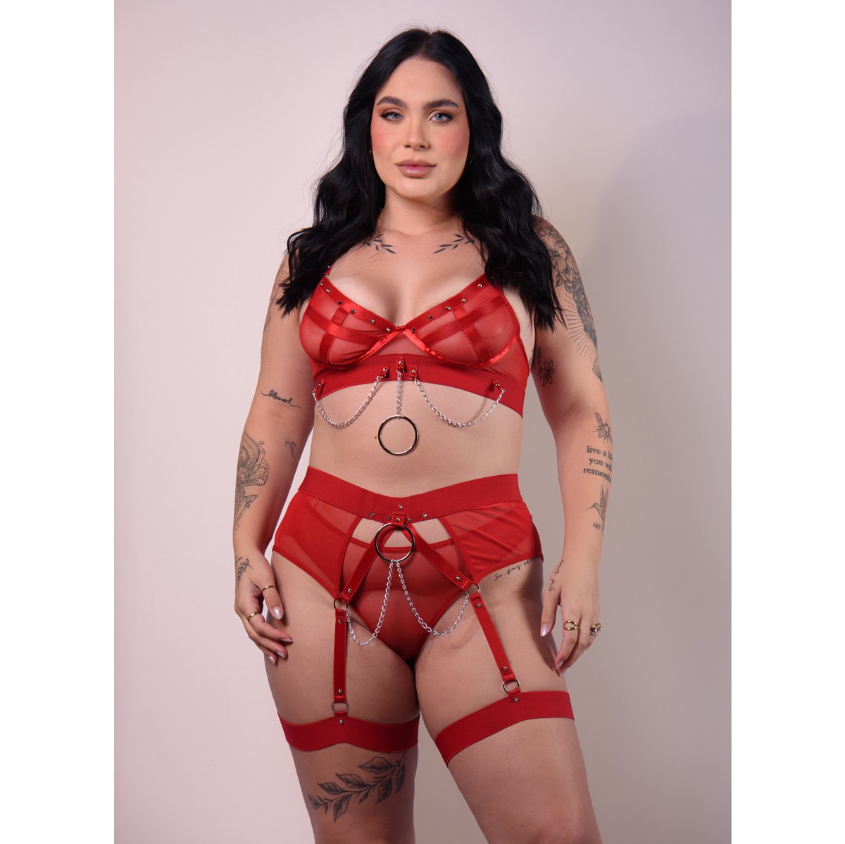 Conjunto Rock and Roll com Spikes e Correntes - Exclusiva Lingerie | Disponível em 2 Cores e 2 Tamanhos Plus Size - 1