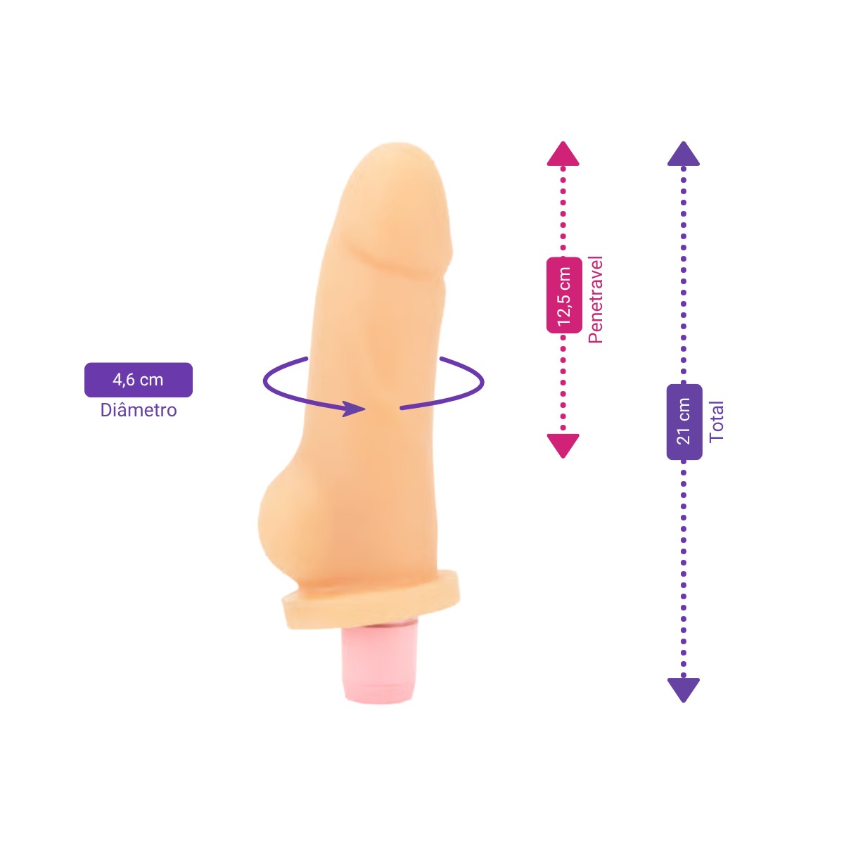 Prótese Peniana Realística com Glande e Escroto com Multivelocidade - Adão & Eva Cyberdildo | 12,5 x 4,6 cm - 2