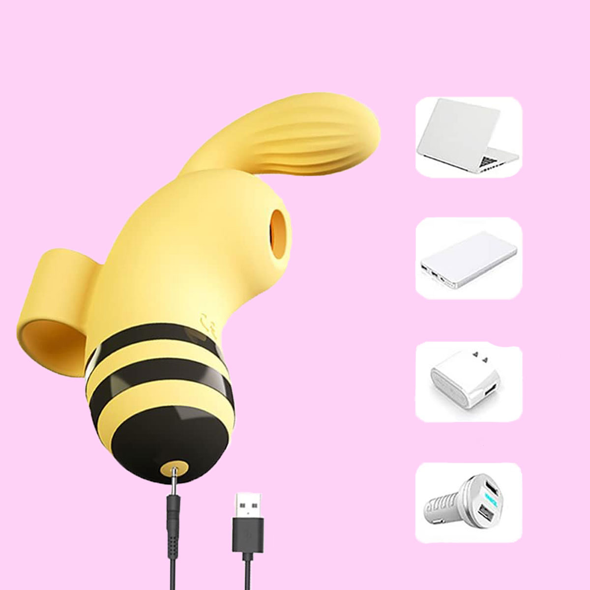 Dedeira Estimuladora em Silicone no Formato de Abelha com 10 Tipos de Vibração, 5 Modos de Pulsação e Carregamento via USB - Little Bee | 11 x 2,4 cm - 5