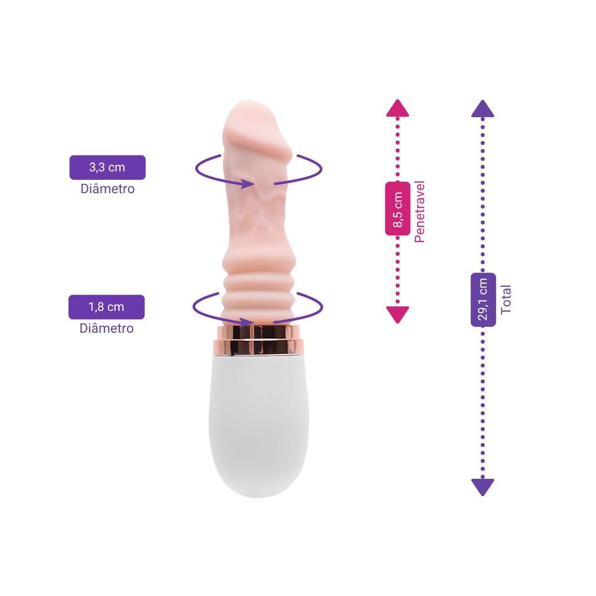 Prótese Peniana em Silicone com Ventosa, 7 Modos de Vibração e Movimentos Rotativos, Auto Aquecimento e Controle Remoto - Dibe Cyclone Fire | 8 x 3,3 cm - 2
