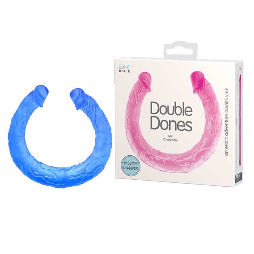 Double Dong - Prótese em Forma de Pênis Duplo com Veias Salientes 45 x 3,5 cm | Cor: Azul - 1
