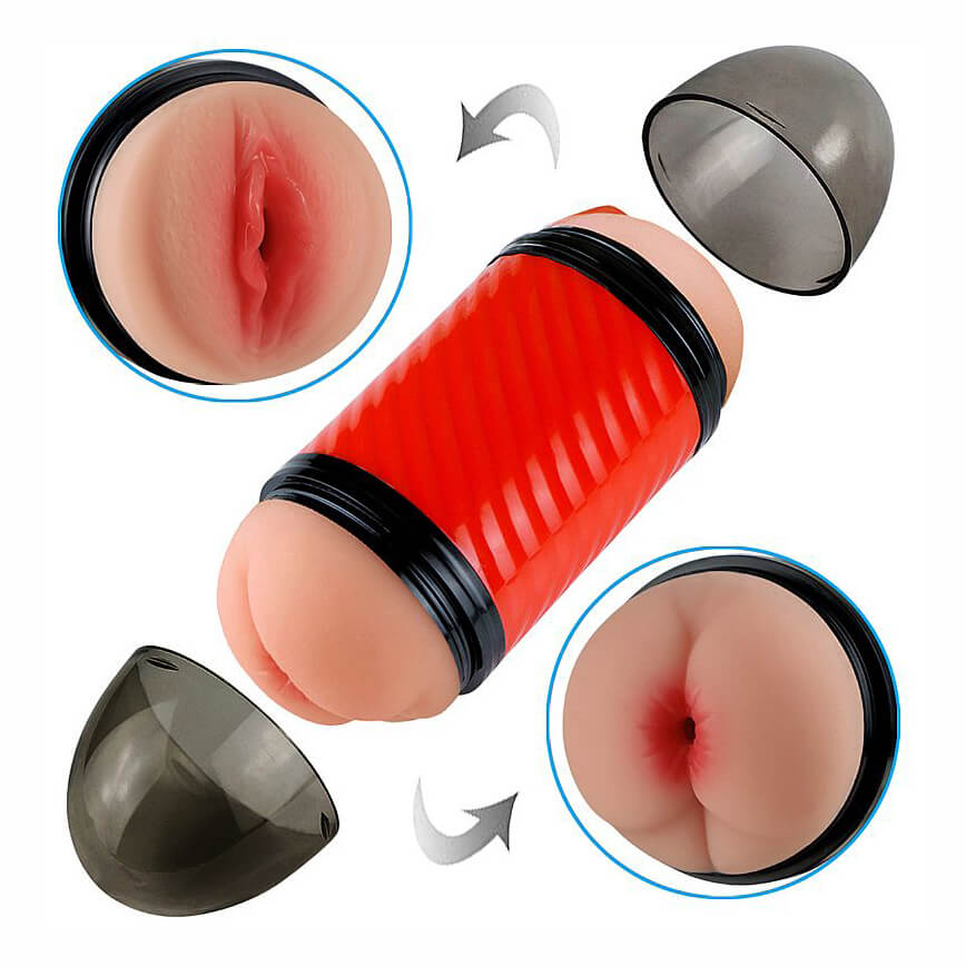 Masturbador Duplo que Simula Sexo Vaginal e Anal com Texturas Interna - Double Entrance | 14,5 x 3 cm | Disponível em 2 Cores - 3