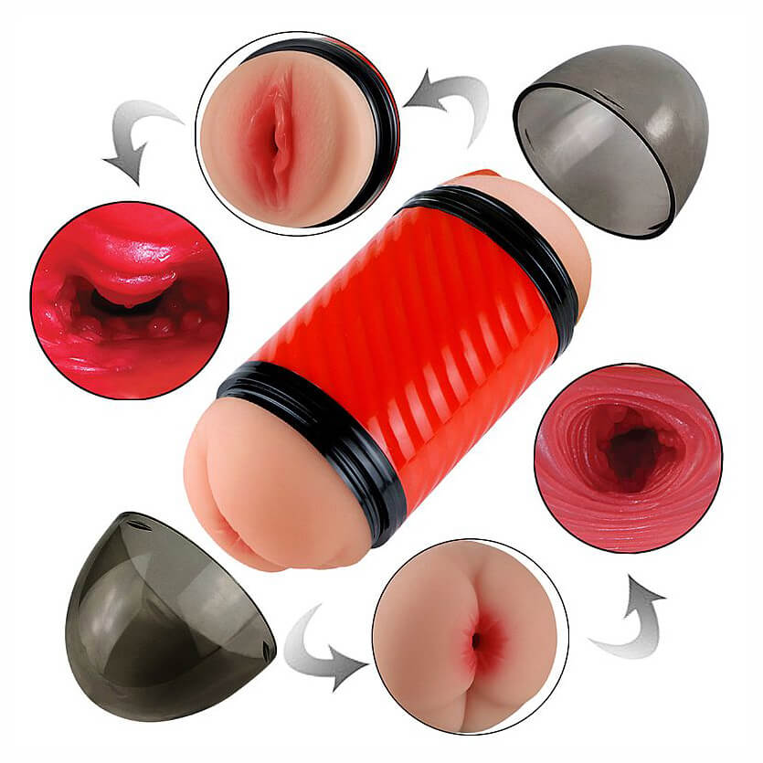 Masturbador Duplo que Simula Sexo Vaginal e Anal com Texturas Interna - Double Entrance | 14,5 x 3 cm | Disponível em 2 Cores - 4