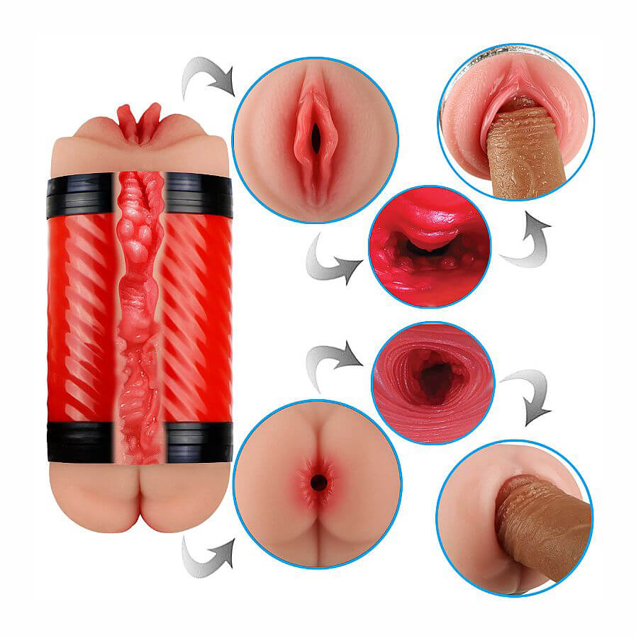 Masturbador Duplo que Simula Sexo Vaginal e Anal com Texturas Interna - Double Entrance | 14,5 x 3 cm | Disponível em 2 Cores - 5