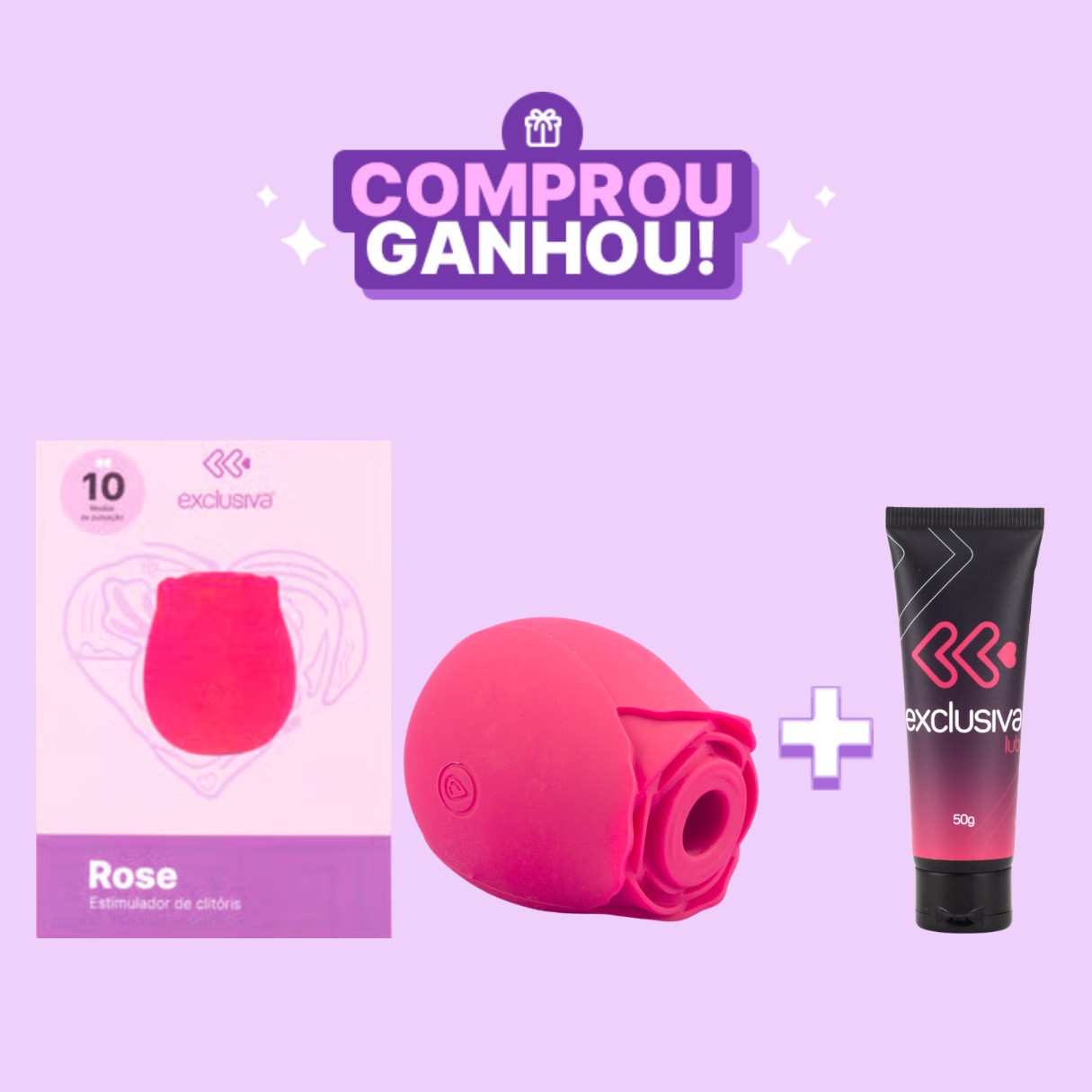 Estimulador Clitoriano em Silicone com Formato de Rosa, 10 Modos de Pulsação e Recarregável - Exclusiva Rose | 6,6 x 5,9 cm | Disponível em 4 Cores - 1