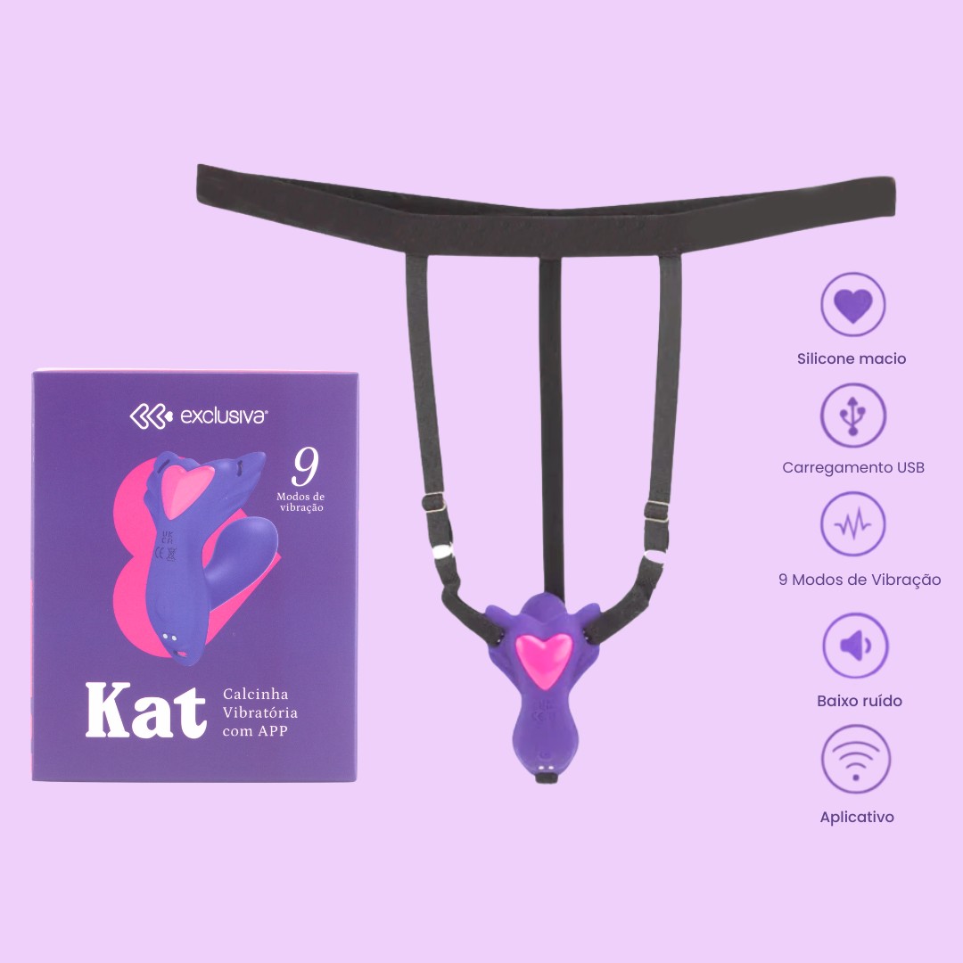Estimulador Feminino em Forma de Coração com Mini Penetrador, Cinta, 9 Modos de Vibração Potentes e App Interativo - Exclusiva Kat - 1