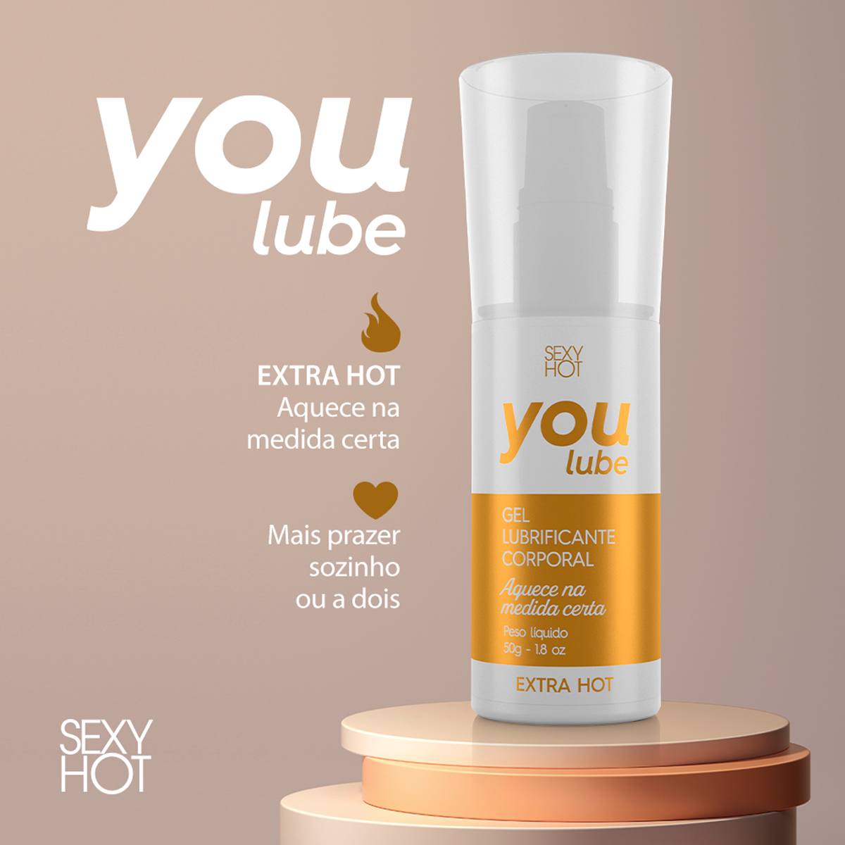 Gel Lubrificante à Base D'Água com Efeito Extra Hot - Sexy Hot YouLube | 50g - 2