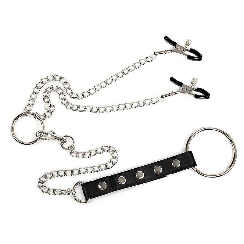 Grampos para Mamilos Masculino com Presilhas Ajustáveis, Anel Peniano ''M'' e Corrente em Metal - 3