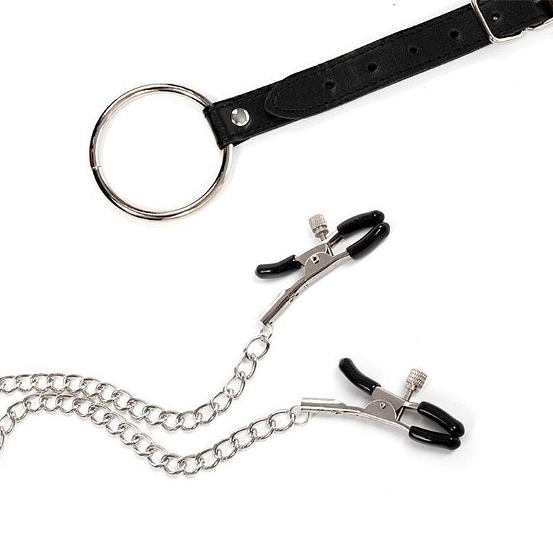 Grampos para Mamilos Masculino com Presilhas Ajustáveis, Anel Peniano ''M'' e Corrente em Metal - 6