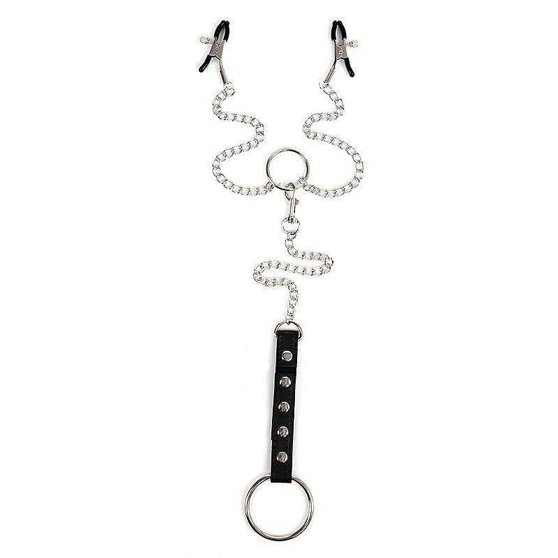 Grampos para Mamilos com Presilhas Ajustáveis e Anel Peniano ''G'' com Corrente em Metal - Sexy Import - 3