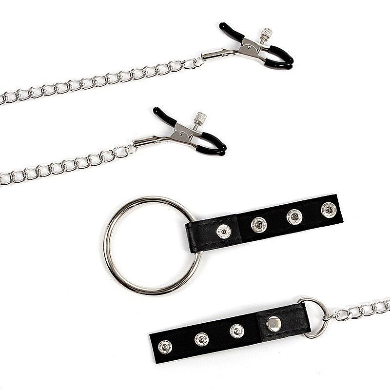 Grampos para Mamilos com Presilhas Ajustáveis e Anel Peniano ''G'' com Corrente em Metal - Sexy Import - 4