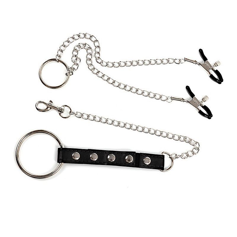 Grampos para Mamilos com Presilhas Ajustáveis e Anel Peniano ''G'' com Corrente em Metal - Sexy Import - 5